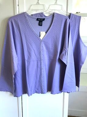 DENIM & CO. Plus Size 2X Cardigan Tank Set Lavender Cotton Reversible Womens NWT